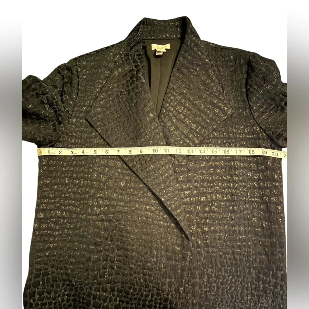 Chico’s Black Textured Open Front Shimmer Duster Old Money Topper Mob Wife - Picture 2 of 7